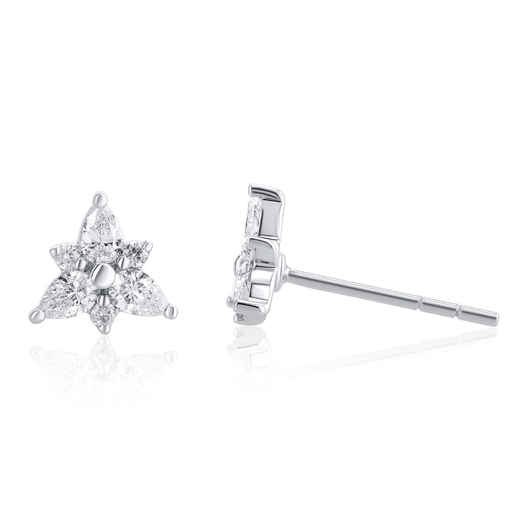 0.40 Carat Round and Pear Shape Flower Earrings in 14K White Gold