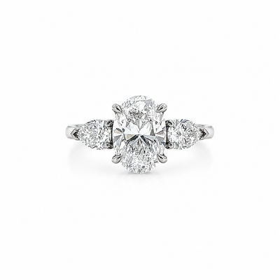 Oval Cut Natural Diamond Three Stone Ring