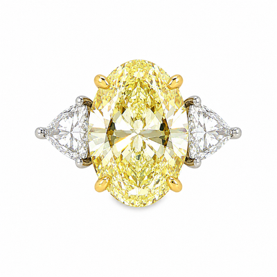 Oval Cut Yellow Natural Diamond Three Stone Ring