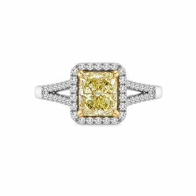 Cushion Cut Fancy Light Yellow Diamond Halo Ring