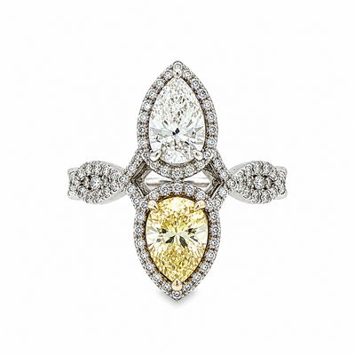 Pear Shape White and Fancy Yellow Natural Diamond Ring