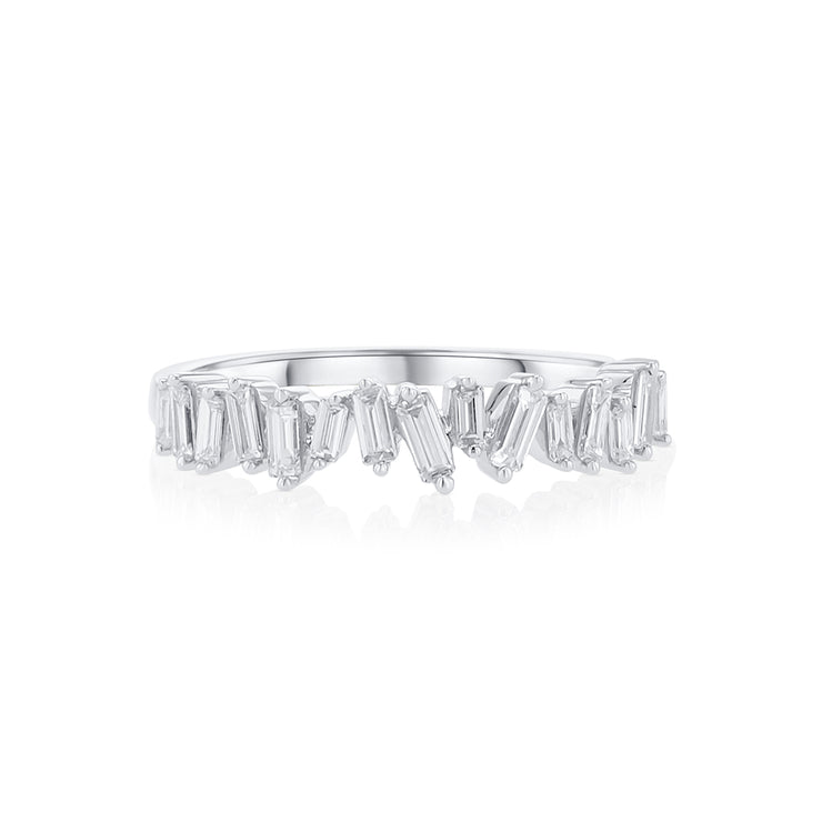 0.34 Cttw Baguette Cut Diamond Staggered 18K White Gold Fashion Band