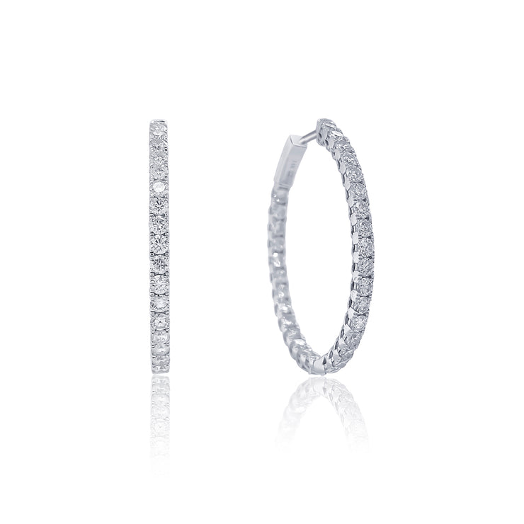 3.10 Carat Round Diamond Inside-Out Hoop Earrings in 14K White Gold