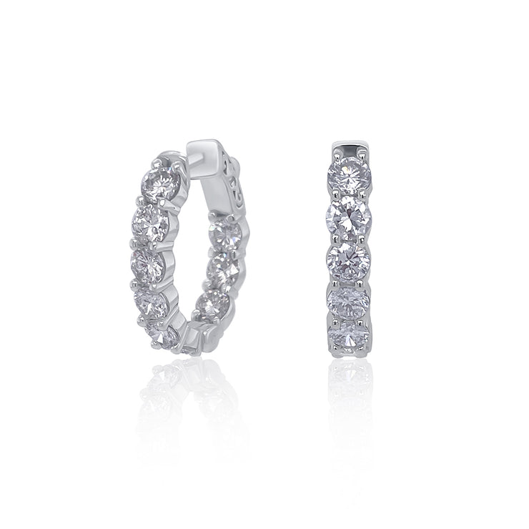 4.39 Carat Round Natural Diamond Inside-Out Hoop Earrings in 14K White Gold