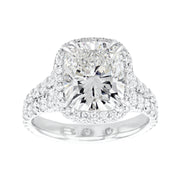 Custom Designed Engagement Ring with Cushion Cut Diamond Halo and Pavé Split Shank in a Platinum Band