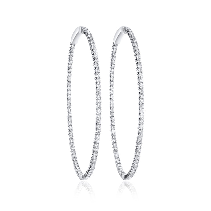 3.32 Cttw Round Diamond Inside out Hoops set in 14k White Gold