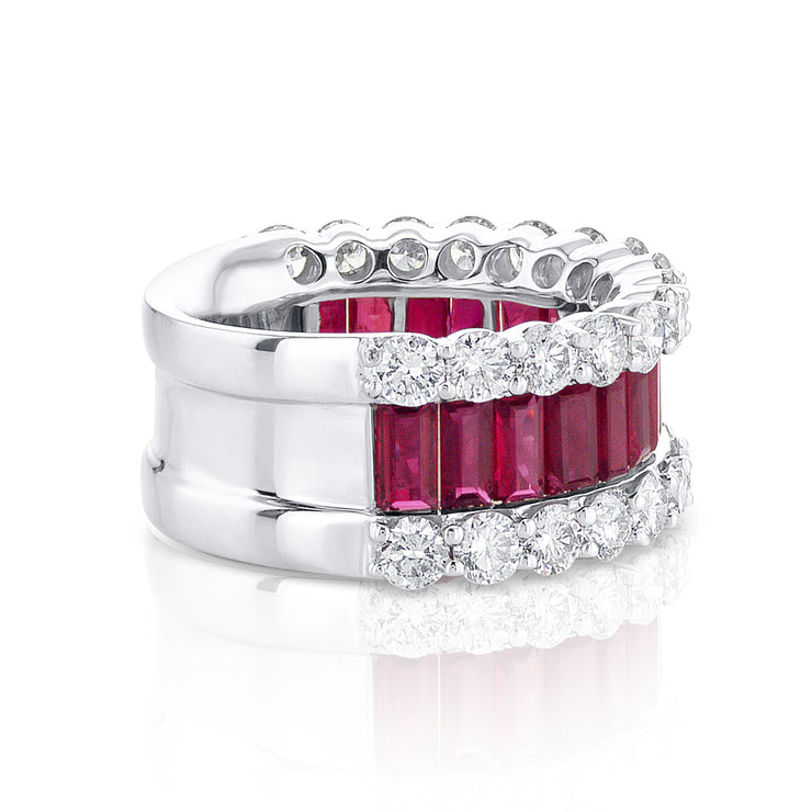 4.00 Cttw Ruby and 3.50 Cttw Round Diamond 14K White Gold Band