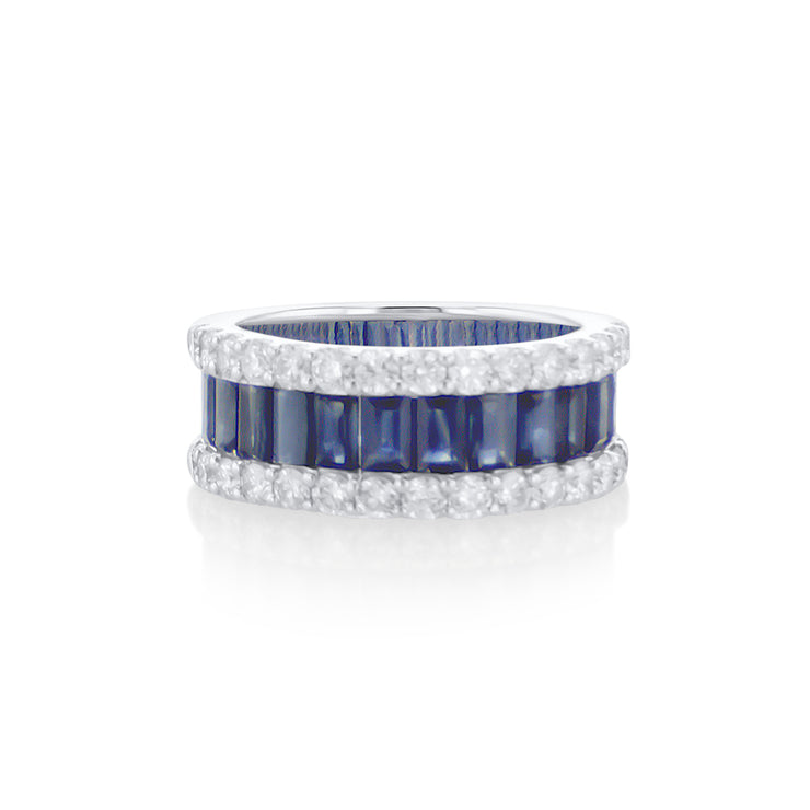 3.29 Cttw Emerald Cut Sapphire and 1.32 Cttw Diamond 14K White Gold Band