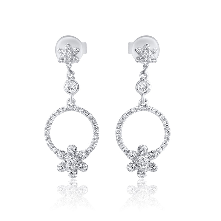 .35 Cttw Natural Diamond Flower Drop Earrings set in 14k White Gold