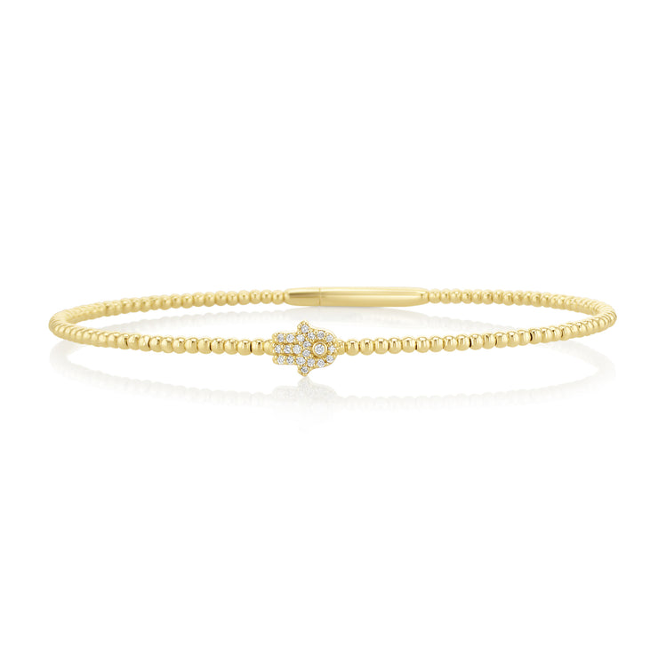 0.07 Carat Diamond Hamsa Flex Bangle in 14K Yellow Gold