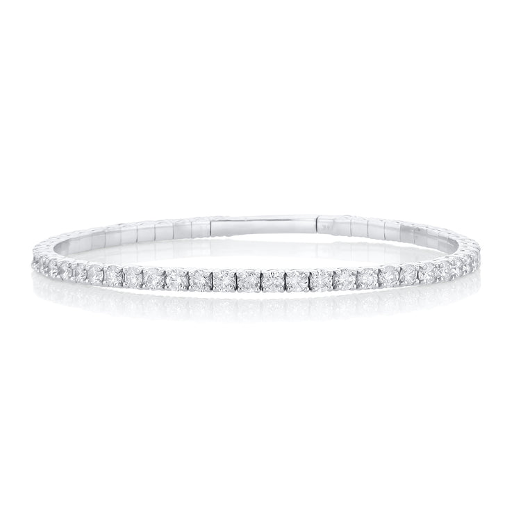 5.00 Carat Round Diamond Flexible Bangle in 14K White Gold