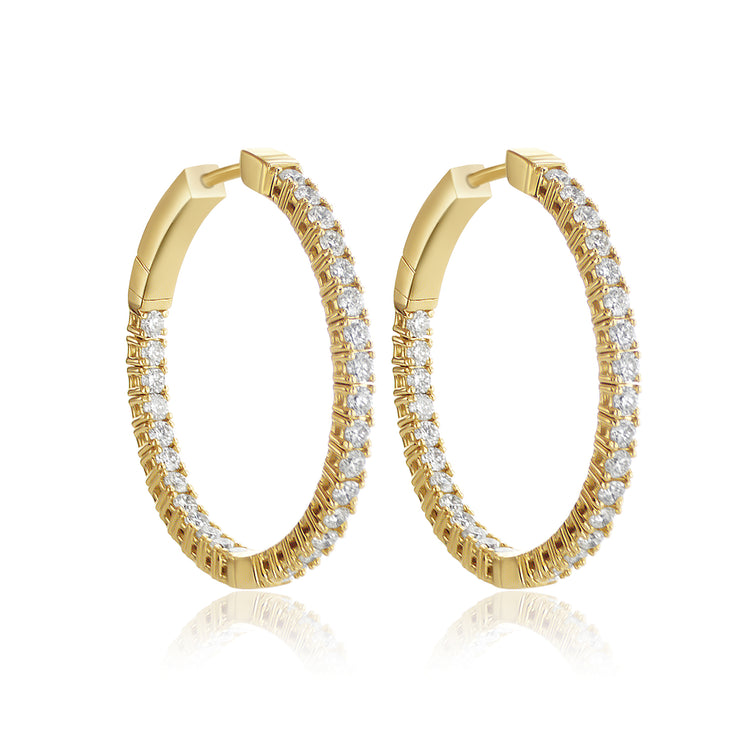 1.50 Cttw Round Diamond Inside out Hoops set in 14k Yellow Gold