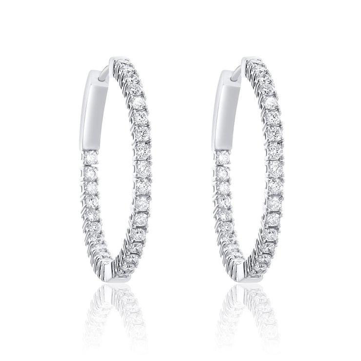 1.50 Cttw Round Diamond Inside out Hoops set in 14k White Gold