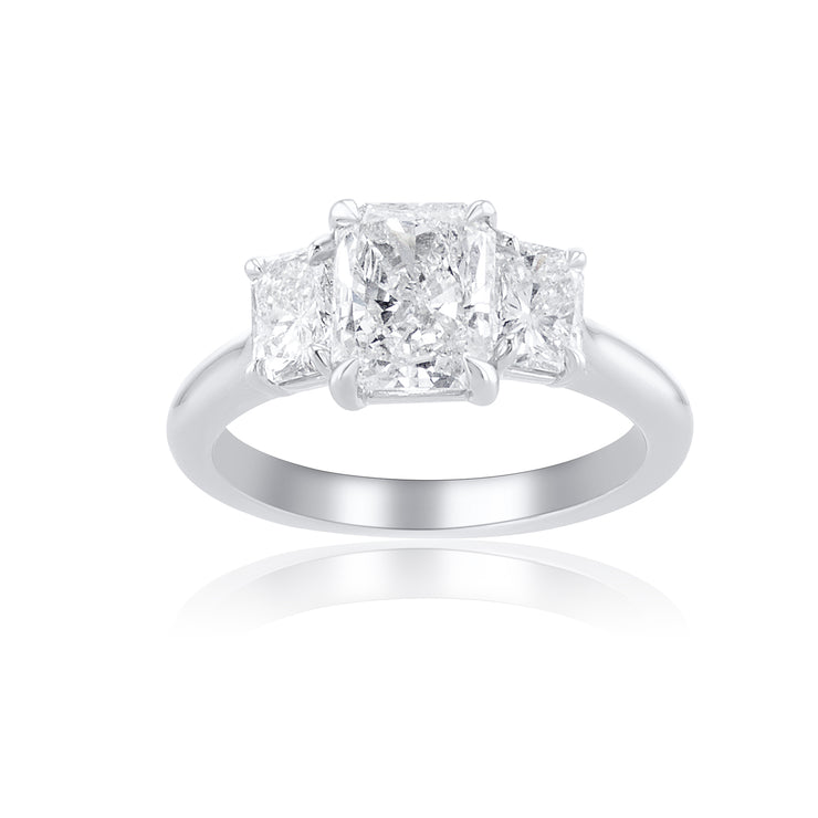 2.50 Carats Radiant Diamond Three Stone Ring GIA Certified set in 14K White Gold