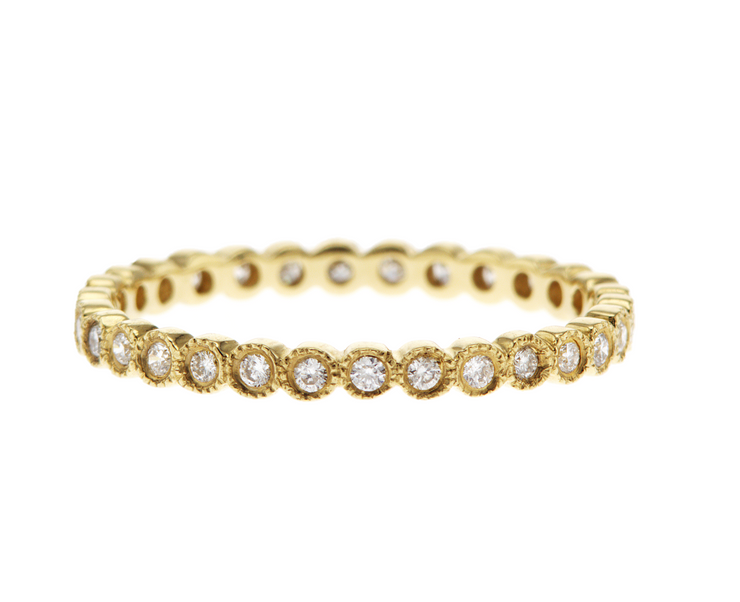 0.29 Carat Round Diamond Bezeled Milgrain Eternity Band in 18K Yellow Gold