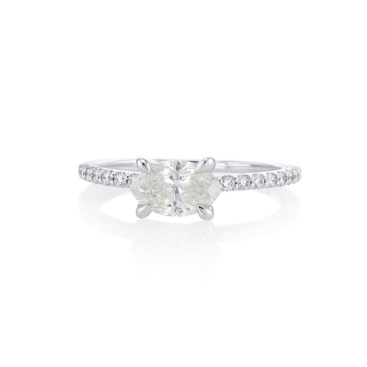 0.75 CT Marquise Diamond East-West and 0.20 Cttw Prong Set 14K White Gold Engagement Ring