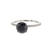 14K White Gold 2.22 Carat Round Black Diamond Solitaire Ring