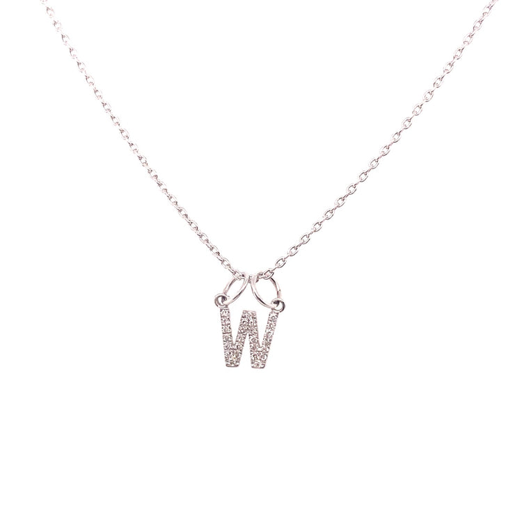 0.05 Carat Diamond Initial "W" Necklace 14K White Gold