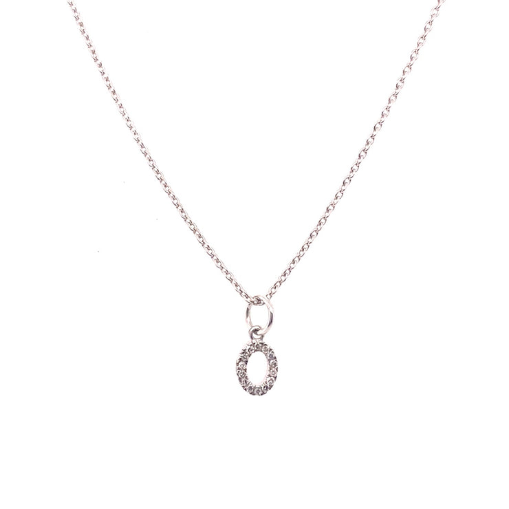 0.05 Carat Diamond Initial "O" Necklace 14K White Gold