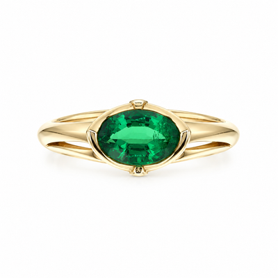 Marquise Lab Grown Green Emerald East-West Ring