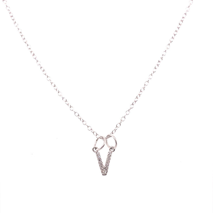 0.05 Carat Diamond Initial "V" Necklace 14K White Gold