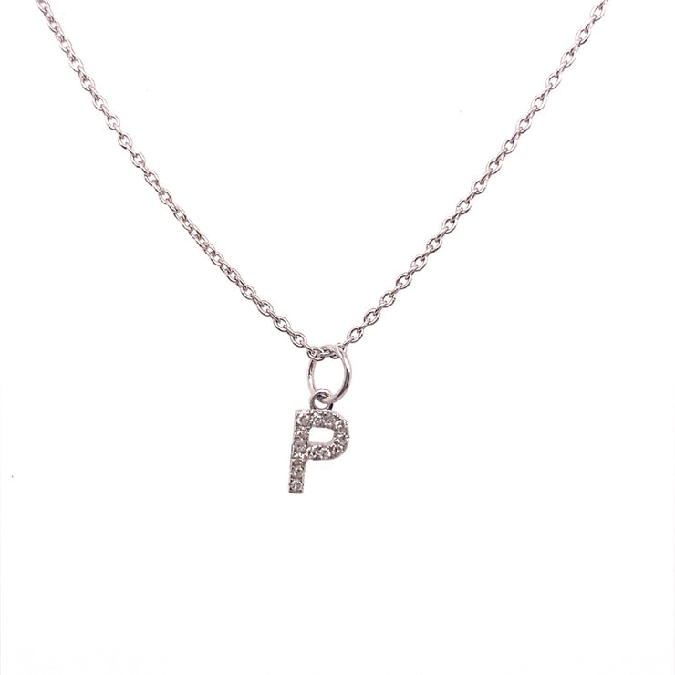 0.05 Carat Diamond Initial "P" Necklace 14K White Gold