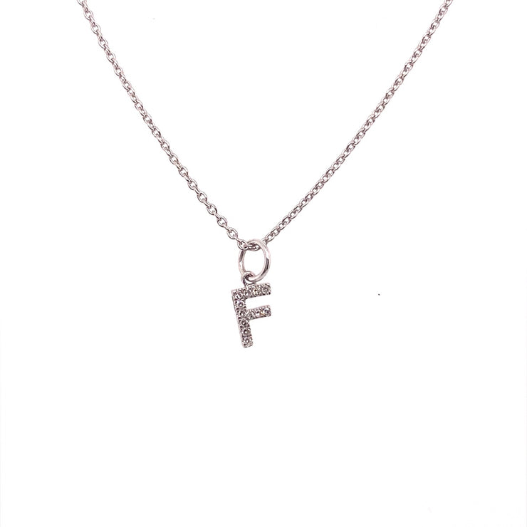 0.04 Carat Diamond Initial "F" Necklace 14K White Gold