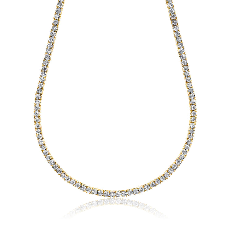 7.00 Cttw Round Diamond Tennis Necklace set in 14K Yellow Gold