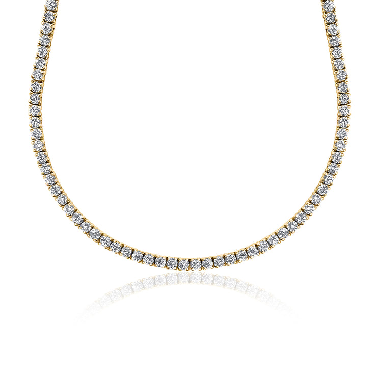 28.00 Cttw Round Diamond Tennis Necklace set in 14K Yellow Gold