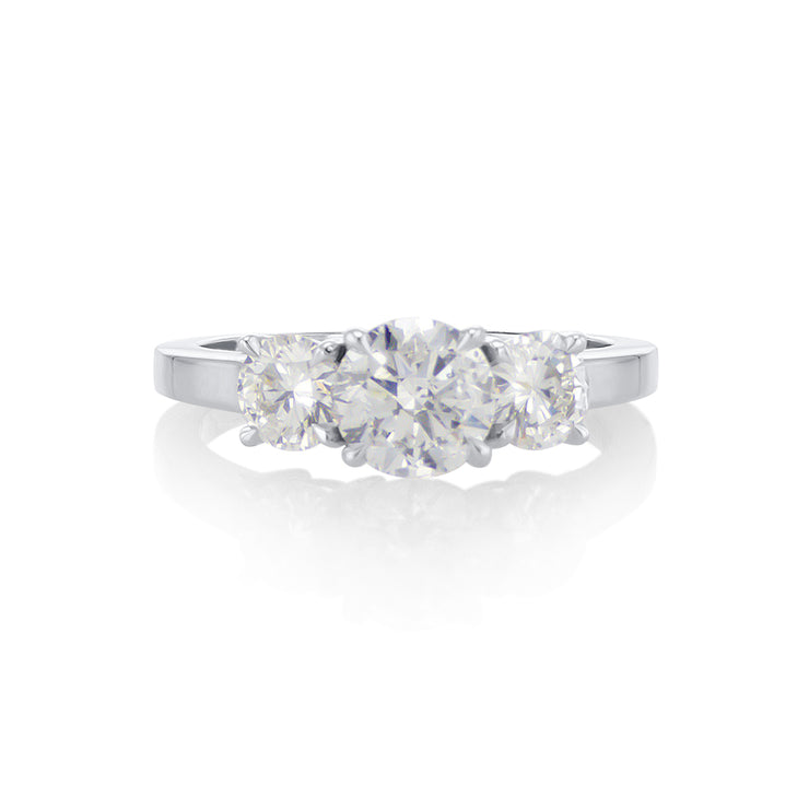 1.00 CT Round Diamond and 0.70 Cttw Three stone 14K White Gold Engagement Ring