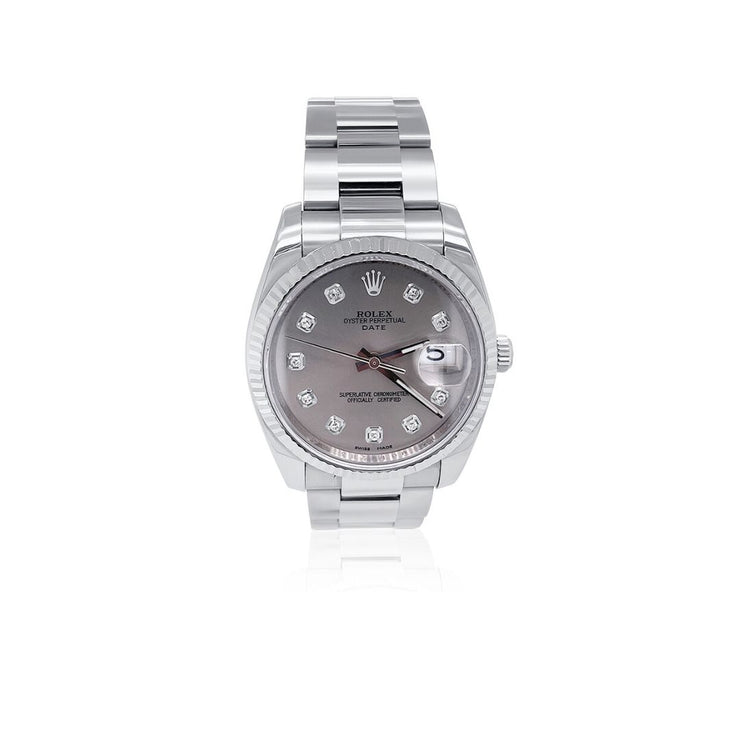 Pre-Owned Rolex Men's Stainless Steel Silver and Diamond Dial with Fluted Bezel Datejust Watch