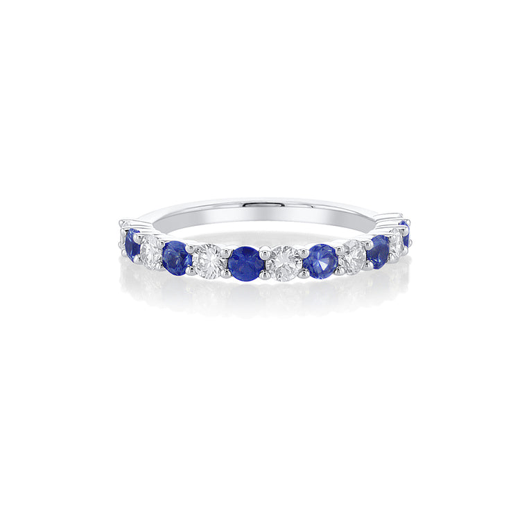0.53 Cttw Round Diamond and 0.58 Cttw Blue Sapphire 14K White Gold Alternating Band