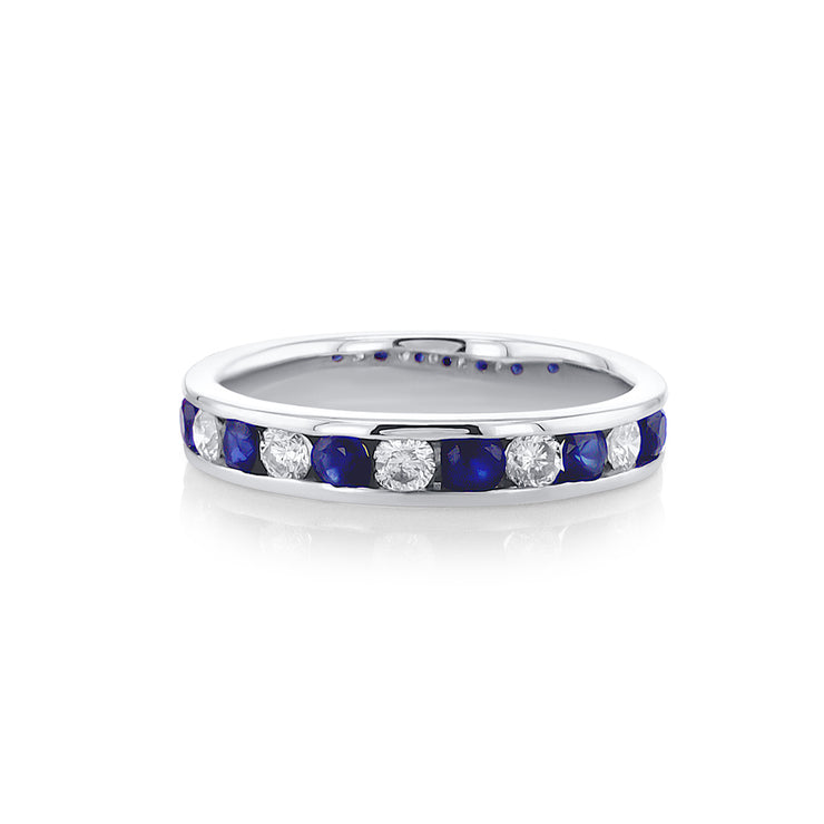0.50 Cttw Round Diamond and 0.60 Cttw Sapphire 18K White Gold Alternating Band