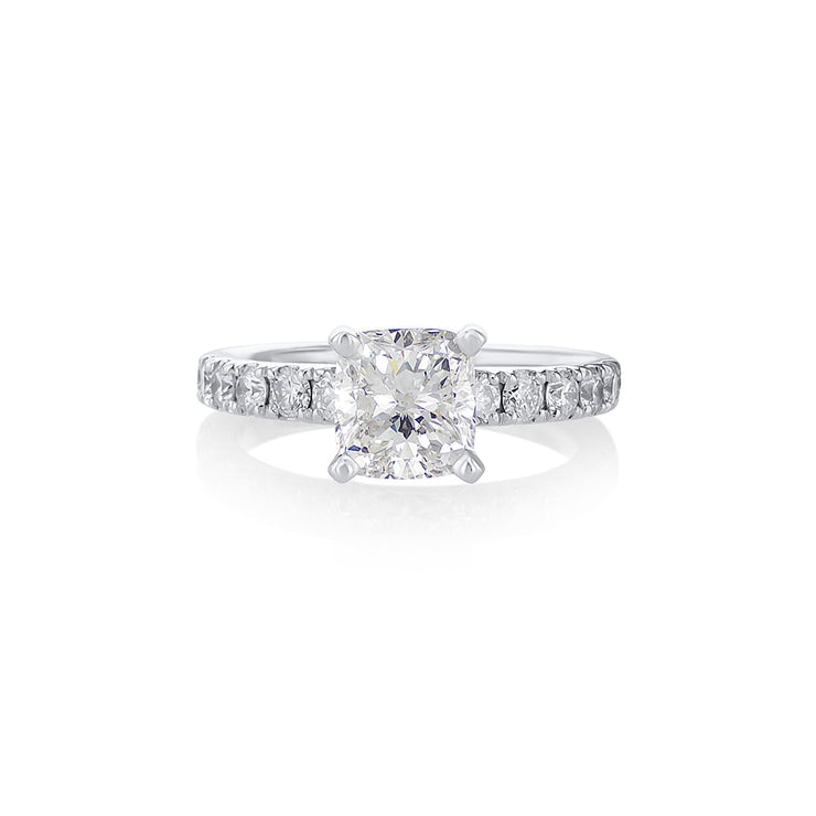 1.52 CT Cushion Cut Diamond and 0.75 Cttw Prong Set 14K White Gold Engagement Ring
