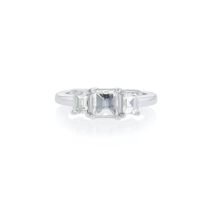 1.32 Cttw Baguette Cut Diamond Three Stone Engagement Ring 14K White Gold