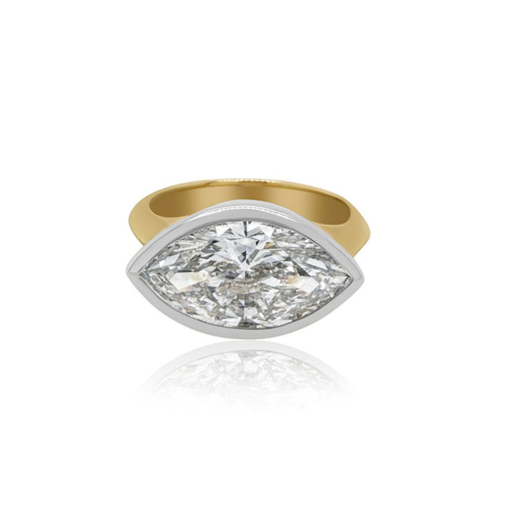 4.01 CT Marquise Cut Lab Grown Diamond East-West Engagement Ring 14K Two Tone Gold