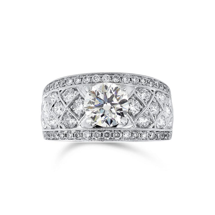 1.21 CT Round Diamond and 1.08 CT Channel Set 18K White Gold Engagement Ring