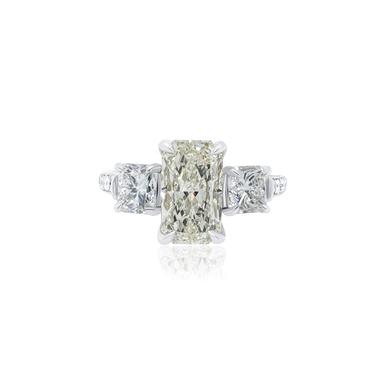 2.05 CT Radiant Cut Diamond with 1.42 Cttw Three Stone Prong Set Engagement Ring 14K White Gold