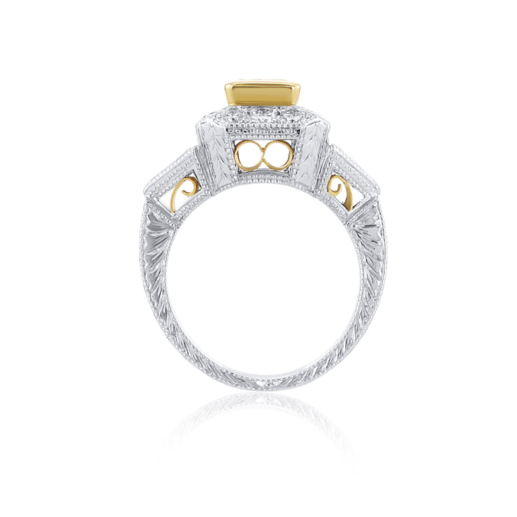 Fancy Yellow Radiant Three Stone Halo Ring