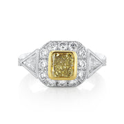 Fancy Yellow Radiant Three Stone Halo Ring