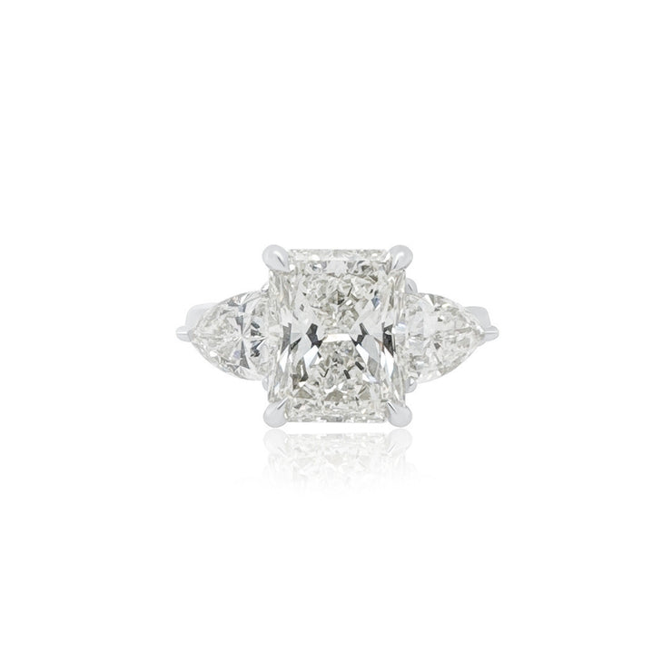 3.05 CT Radiant Cut Diamond and 1.29 Cttw Shield Cut Three Stone Engagement Ring 14K White Gold