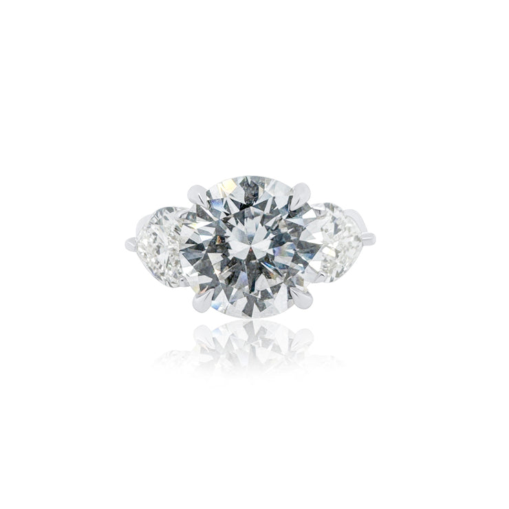 4.15 CT Round Cut Diamond with 1.49 Cttw Heart Shape Three Stone Engagement Ring Platinum