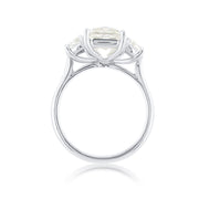 4.00 Carat Cushion and Half Moon Diamond Three Stone Ring Set in Platinum