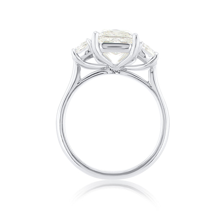 4.00 Carat Cushion and Half Moon Diamond Three Stone Ring Set in Platinum