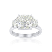 4.00 Carat Cushion and Half Moon Diamond Three Stone Ring Set in Platinum