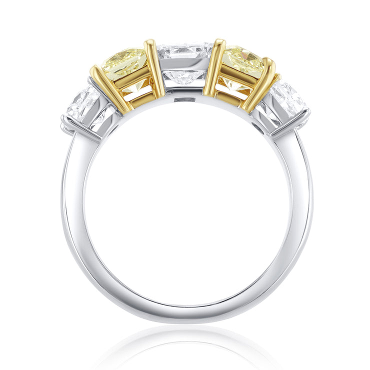 3.25 Carat Light Yellow and White Natural Radiant & Cushion Cut Diamond 5 Stone Band in 14K White & Yellow Gold