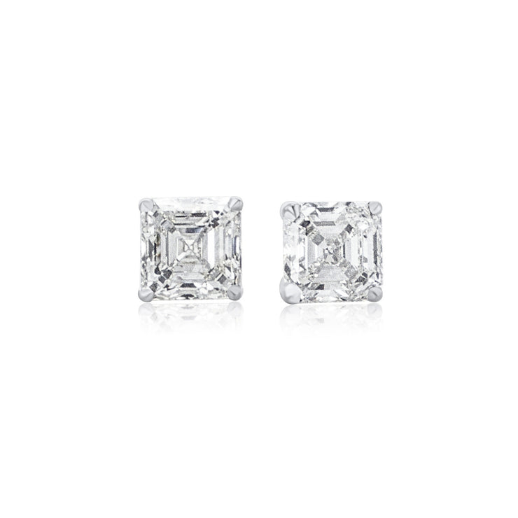 4.88 Cttw Asscher Cut Diamond 14K White Gold Stud Earrings