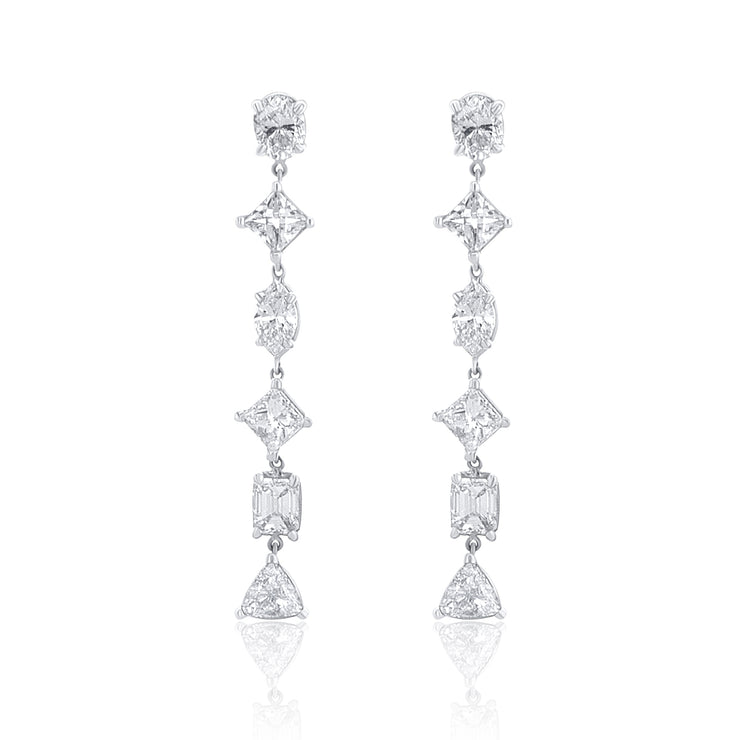 5.24 Carat Natural Diamond Mixed Dangle Earring in 14K White Gold