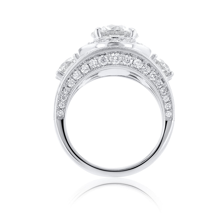 5.00 Carats Round Diamond Wide Halo Ring GIA Certified set in 18K White Gold