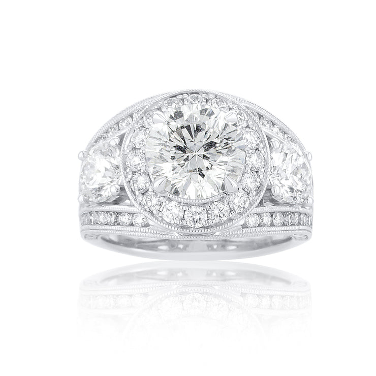 5.00 Carats Round Diamond Wide Halo Ring GIA Certified set in 18K White Gold